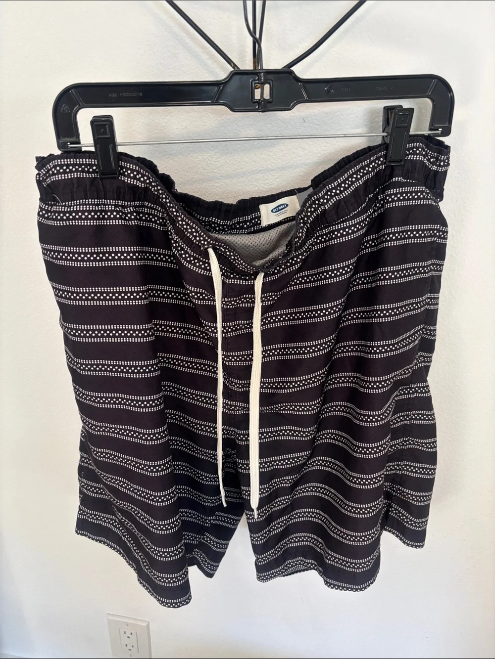 Old Navy Black and White Striped Men’s Swim Trunks